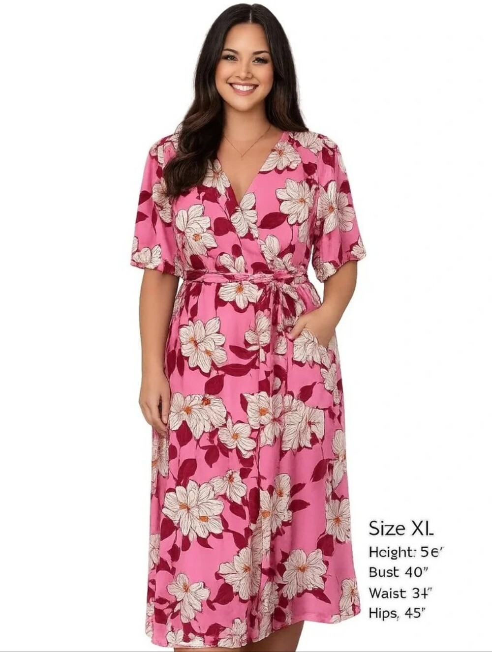 New Draper James Pink Floral Wrap Midi Dress Size XXL